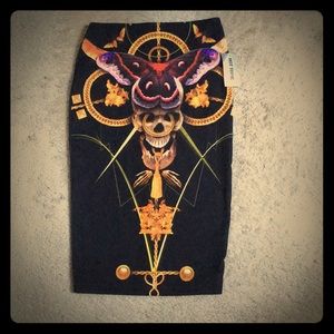 New Skull Print Pencil Skirt Small Hot Topic